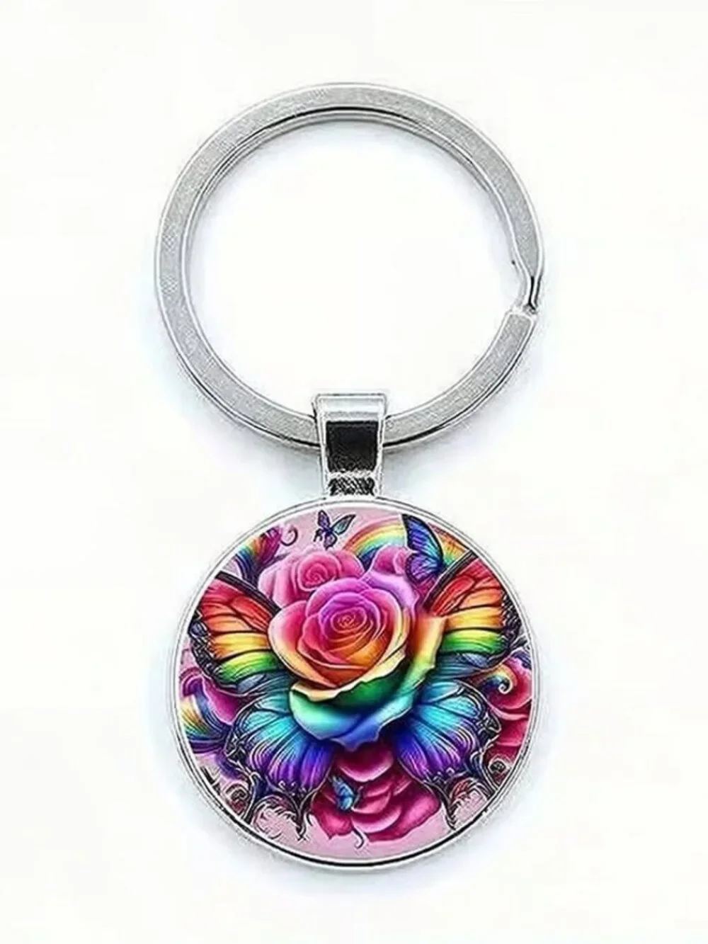 Stainless Steel ROSES Butterfly Keyring Keychain Accessory
